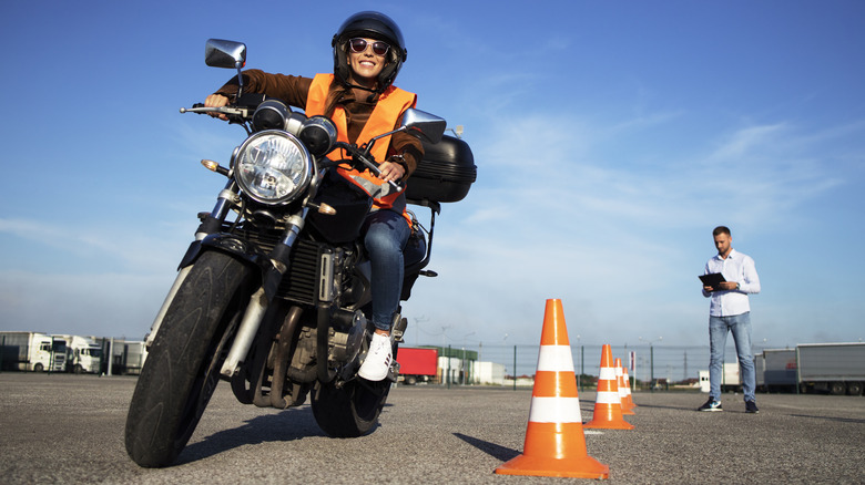 A motorcyclist on a training course
