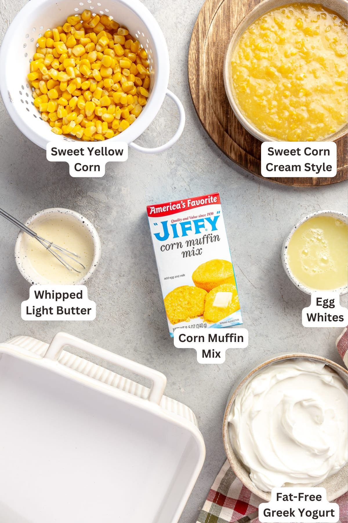 Ingredients for Jiffy Corn Casserole.