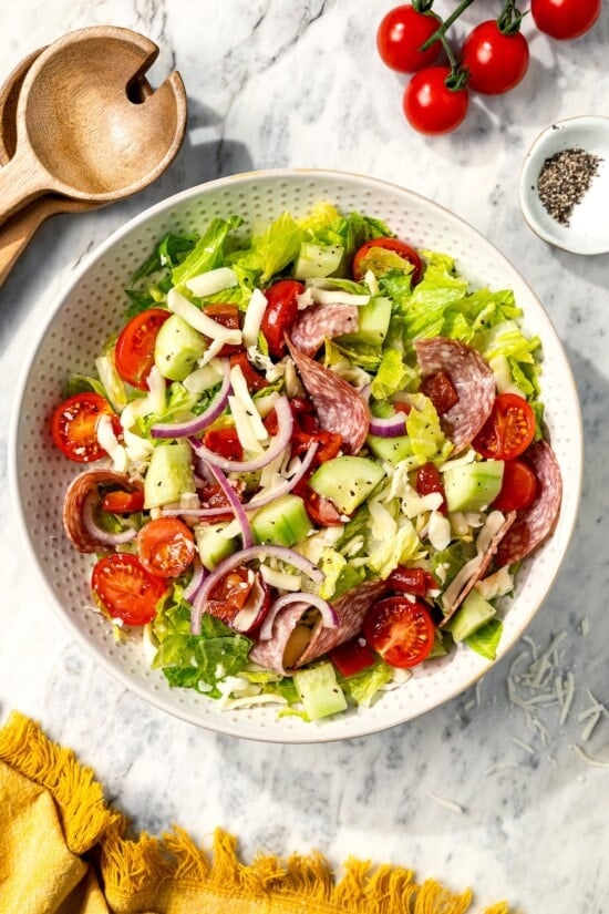 Italian chopped salad in serving bowl.
