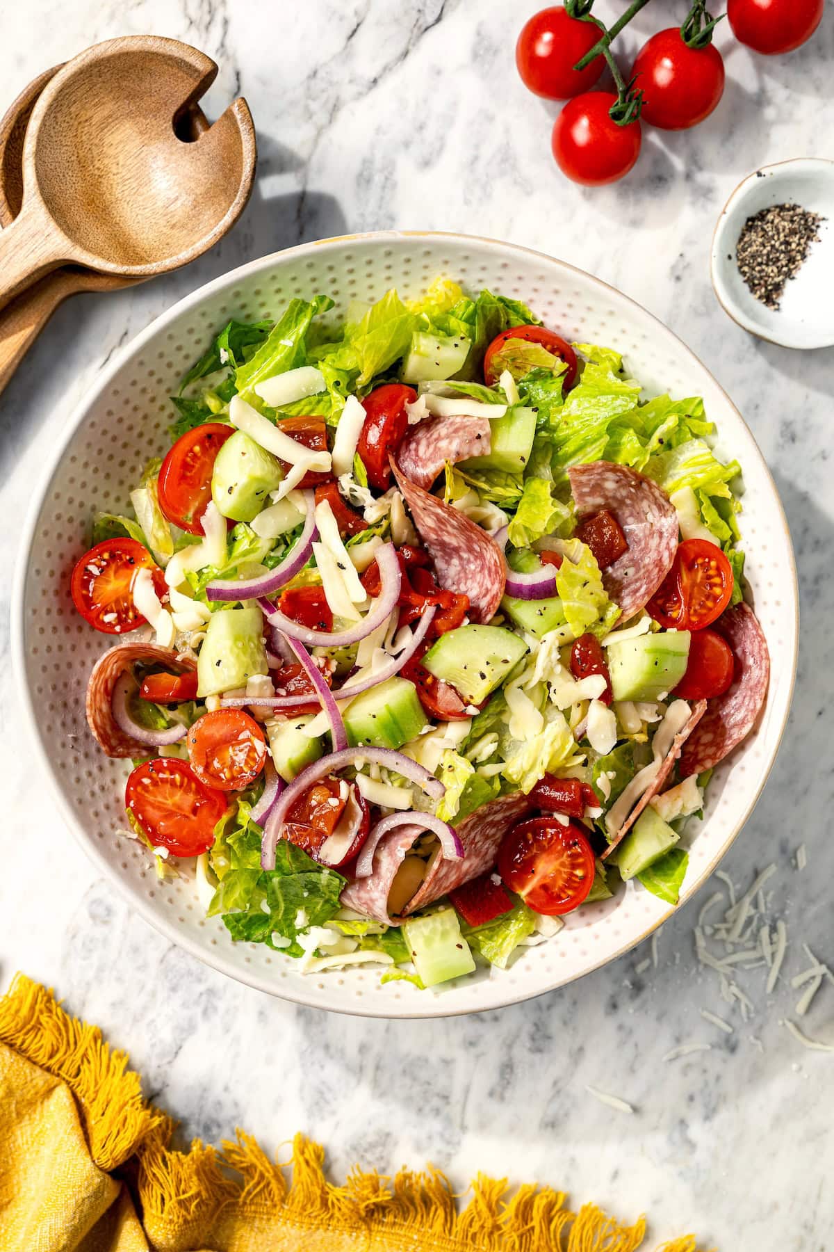 Italian chopped salad in serving bowl.